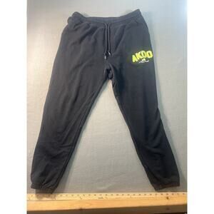 AKOO Black Jogger Sweatpants XL, Drawstring Waist, Logo Patch, Pre-owned
